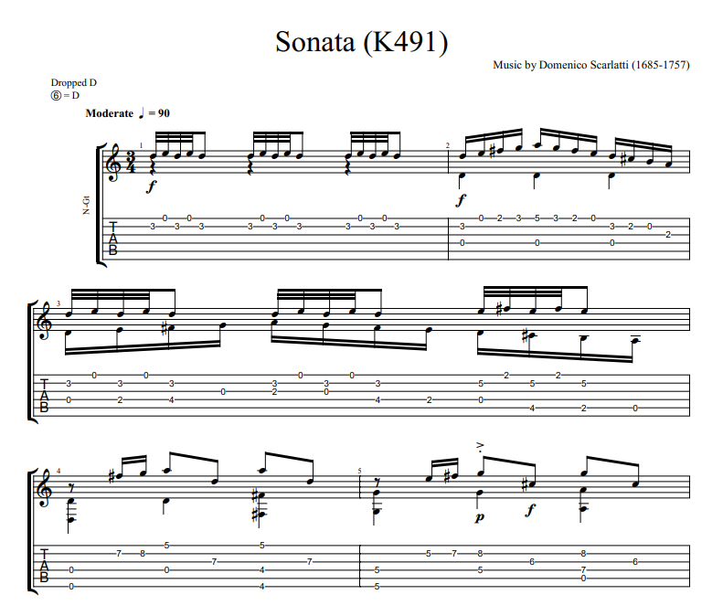 Domenico Scarlatti - Sonata (K491) sheet music for guitar